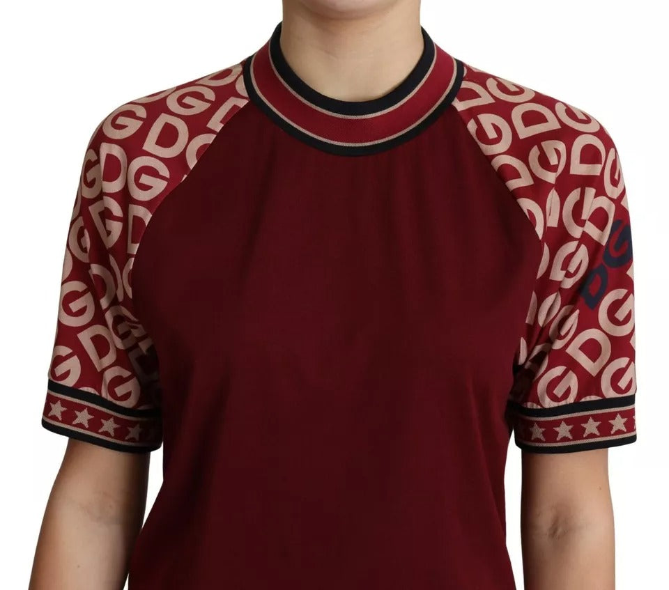 Dolce & Gabbana Maroon DG Mania Print Crew Neck T-shirt Top