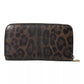 Dolce & Gabbana Brown Leopard Leather DG Zip Around Continental Wallet