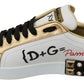 Dolce & Gabbana White Roses Sequined Crystal Womens Sneakers Shoes