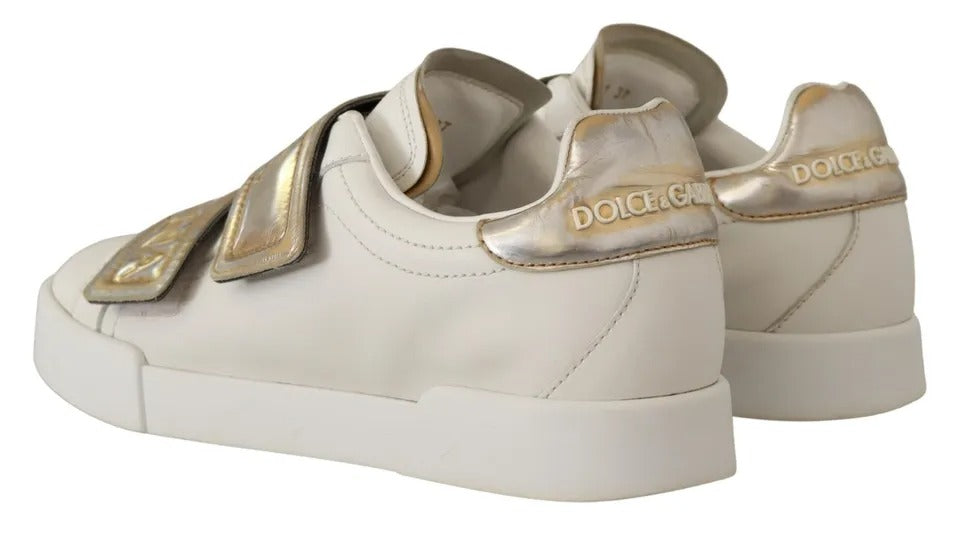 Dolce & Gabbana White Gold Leather Trainers Sneakers Shoes