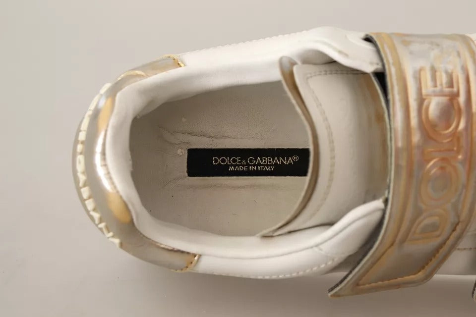 Dolce & Gabbana White Gold Leather Trainers Sneakers Shoes