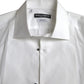 Dolce & Gabbana White Bib Cotton Poplin Men Formal GOLD Shirt