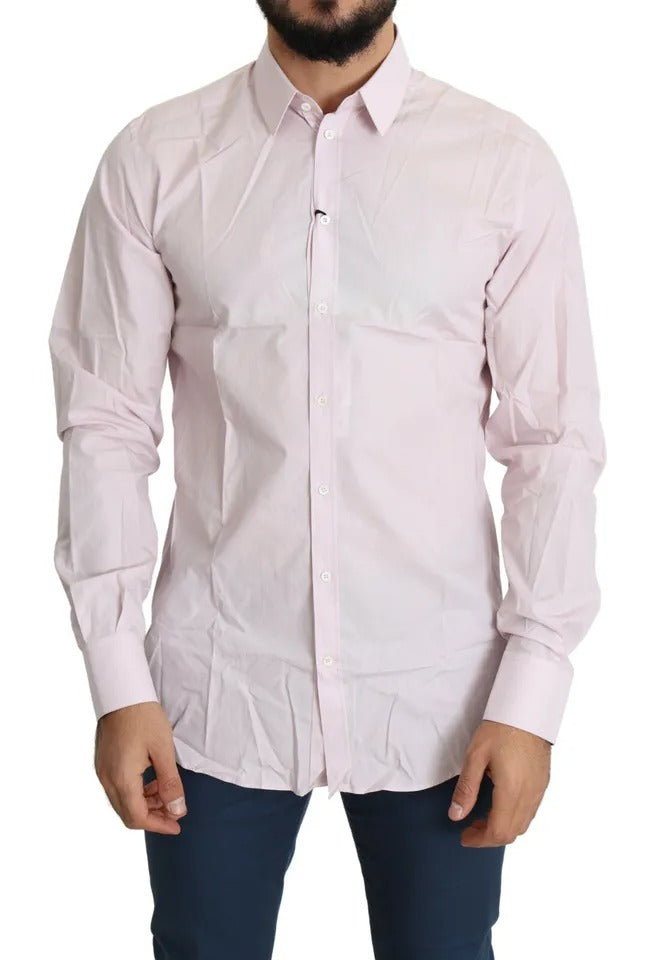 Dolce & Gabbana Light Pink Cotton Men Formal GOLD Dress Shirt