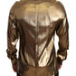 Dolce & Gabbana Metallic Gold DG Embroidered Crown Silk Top Shirt