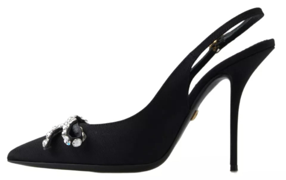 Dolce & Gabbana Black Crystal Embellished Slingback Heel Shoes