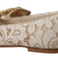 Dolce & Gabbana Beige Lace Crystal Ballet Flats Loafers Shoes