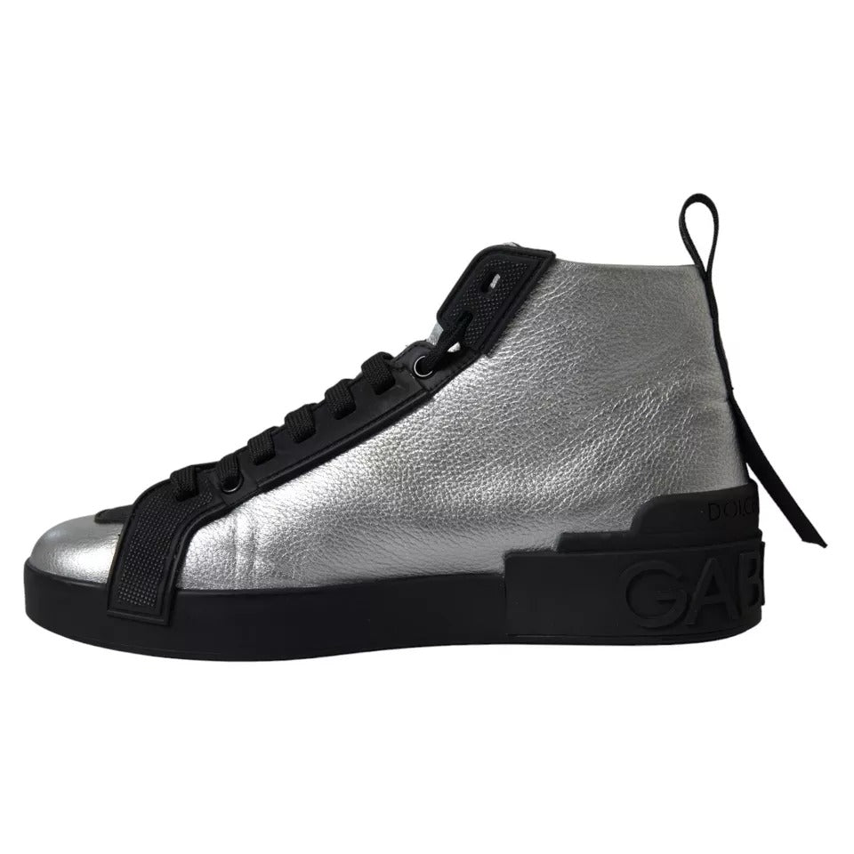 Dolce & Gabbana Black Silver Logo Mid Top Men Sneakers Shoes