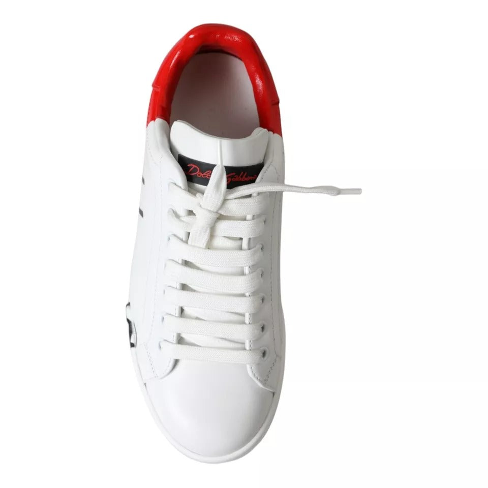 Dolce & Gabbana White Red Leather Logo Low Top Sneakers Shoes