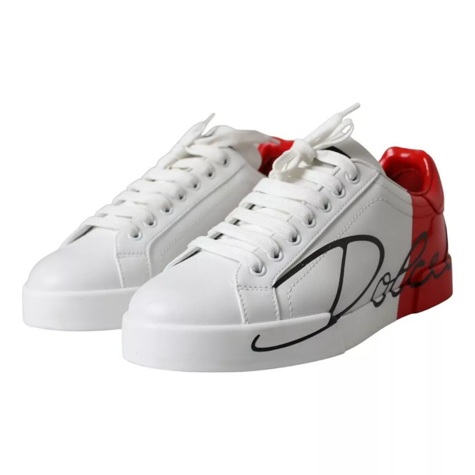 Dolce & Gabbana White Red Leather Logo Low Top Sneakers Shoes