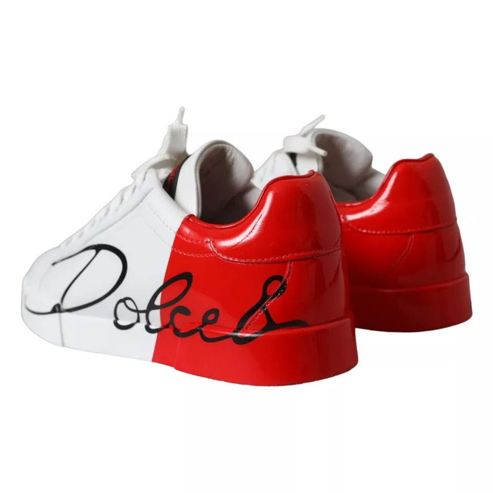 Dolce & Gabbana White Red Leather Logo Low Top Sneakers Shoes