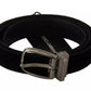 Dolce & Gabbana Black Velvet Silver Tone Metal Buckle Belt