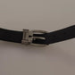 Dolce & Gabbana Black Velvet Silver Tone Metal Buckle Belt