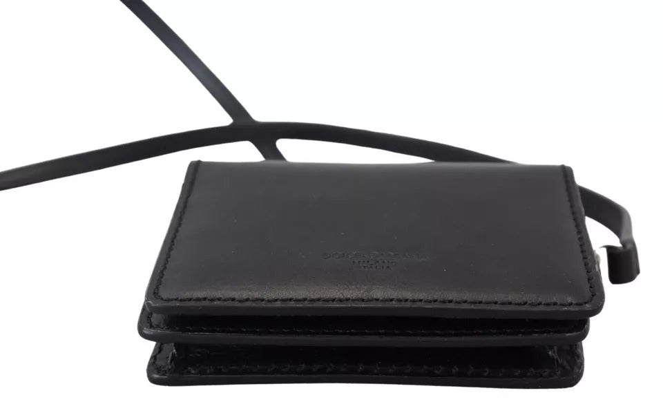 Dolce & Gabbana Black Leather Bifold Shoulder Sling Women Wallet