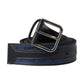 Dolce & Gabbana Black Blue Leather Silver Metal Buckle Belt