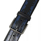 Dolce & Gabbana Black Blue Leather Silver Metal Buckle Belt