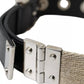 Dolce & Gabbana Black Leather Beige Strap Silver Metal Buckle Belt