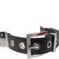 Dolce & Gabbana Black Leather Beige Strap Silver Metal Buckle Belt