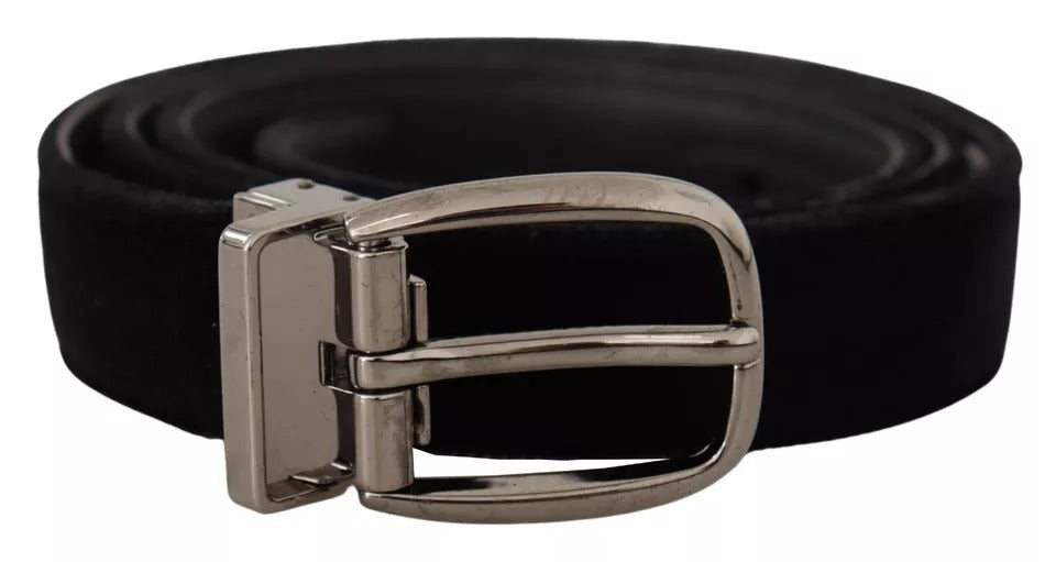 Dolce & Gabbana Black Velvet Silver Tone Metal Logo Buckle Belt