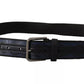 Dolce & Gabbana Blue Black Logo Print Silver Buckle Belt