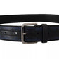 Dolce & Gabbana Blue Black Logo Print Silver Buckle Belt