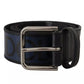 Dolce & Gabbana Blue Black Logo Print Silver Buckle Belt