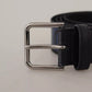 Dolce & Gabbana Blue Black Logo Print Silver Buckle Belt