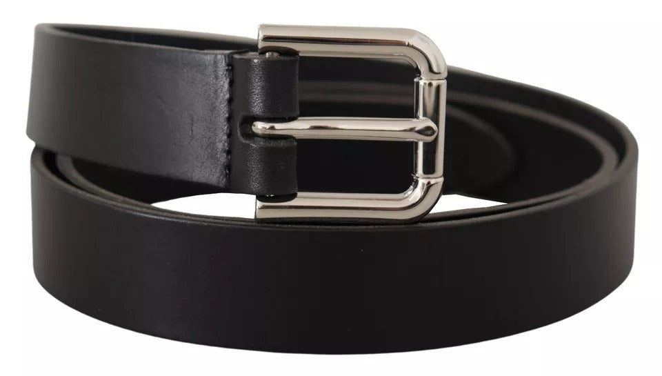 Dolce & Gabbana Black Leather Silver Tone Metal Buckle Classic Belt