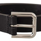 Dolce & Gabbana Black Leather Silver Tone Metal Buckle Classic Belt