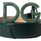 Dolce & Gabbana Green Iguana Leather DG Crystal Gold Buckle Belt