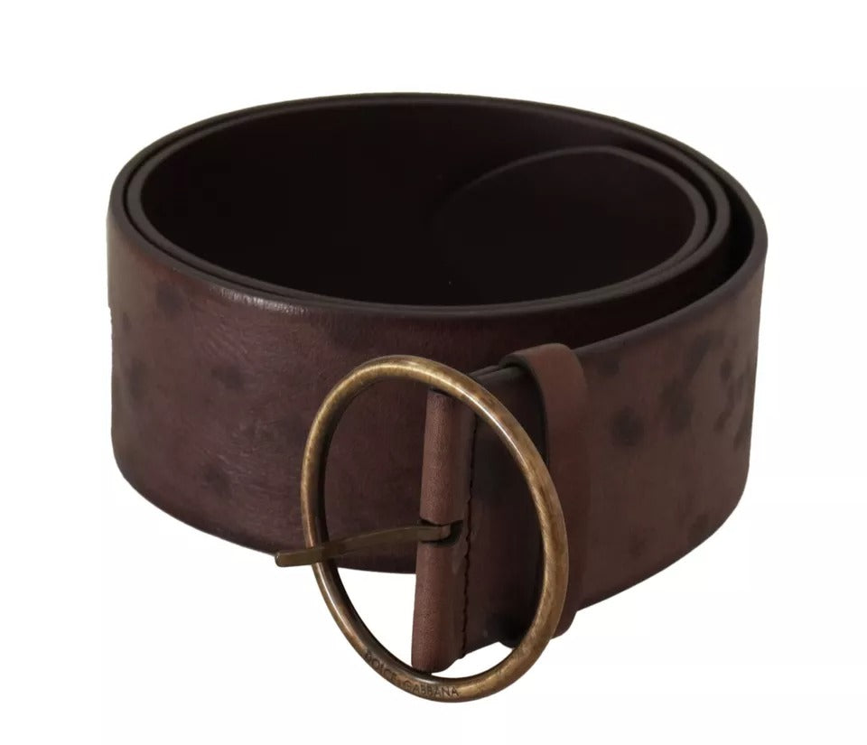 Dolce & Gabbana Dark Brown Wide Calf Leather Logo Round Buckle Belt