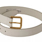 Dolce & Gabbana White Leather Gold Logo Engraved Metal Buckle Belt