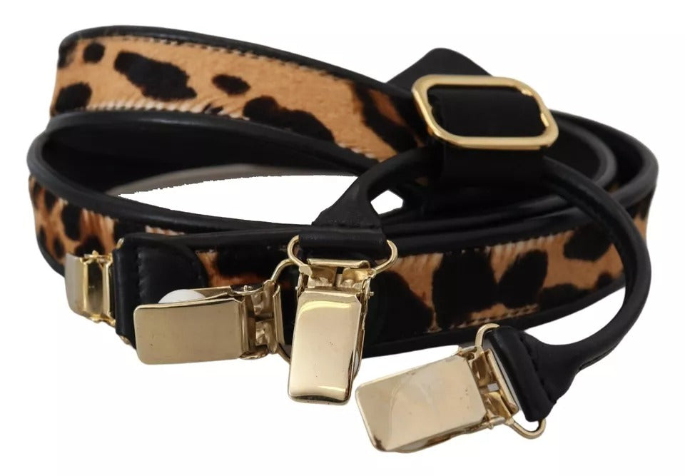 Dolce & Gabbana Brown Leopard Gold Clips Women Suspender Belt