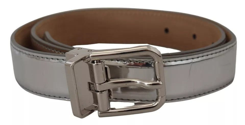 Dolce & Gabbana Silver Leather Metal Buckle Belt