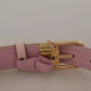 Dolce & Gabbana Pink Jaquard Embroidered Gold Tone Metal Buckle Belt