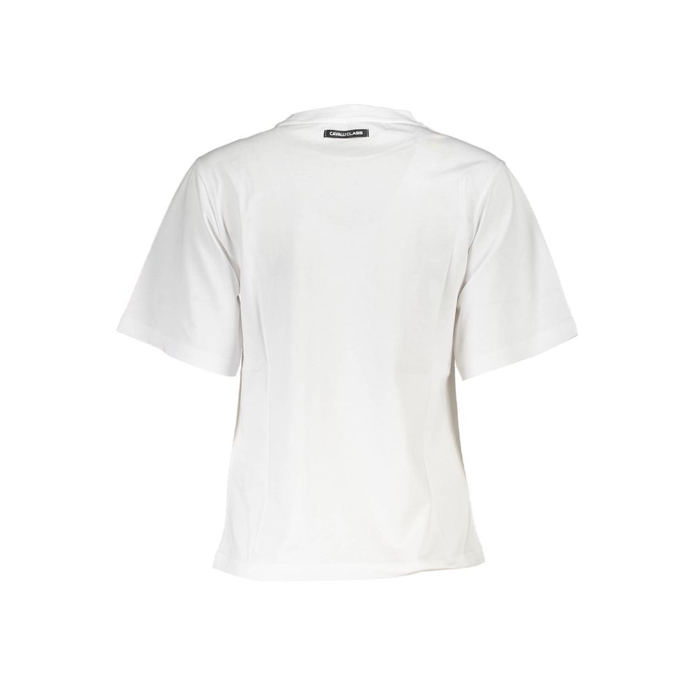 Cavalli Class Chic Slim Fit White Tee with Signature Print