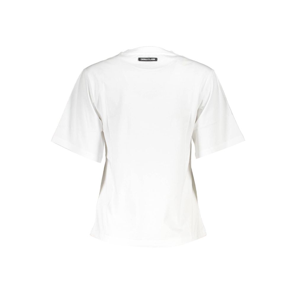 Cavalli Class Elegant White Cotton Tee with Designer Print