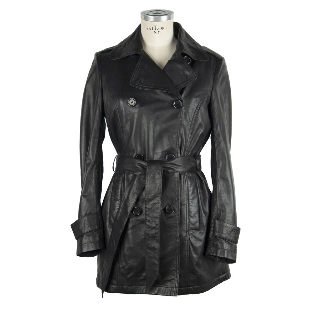 Emilio Romanelli Elegant Black Leather Trench with Belt