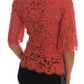 Dolce & Gabbana Elegant Orange Floral Lace Crystal Cardigan Blouse