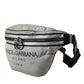 Dolce & Gabbana Silver Black Nylon Leather Logo Waist Fanny Pack Bag