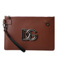 Dolce & Gabbana Brown Calfskin Leather DG Logo Pouch Wrist Strap Bag