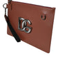 Dolce & Gabbana Brown Calfskin Leather DG Logo Pouch Wrist Strap Bag