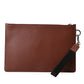 Dolce & Gabbana Brown Calfskin Leather DG Logo Pouch Wrist Strap Bag