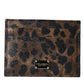 Dolce & Gabbana Brown Leather Leopard Logo Plaque Women Cardholder Wallet