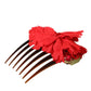 Dolce & Gabbana Red Silk Floral Gold Brass Women Hair Comb