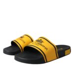 Dolce & Gabbana Black Yellow Neoprene Slides Beachwear Shoes