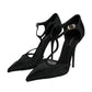 Dolce & Gabbana Black Mesh T-strap Stiletto High Heels Shoes