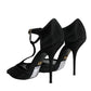 Dolce & Gabbana Black Mesh T-strap Stiletto High Heels Shoes