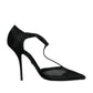 Dolce & Gabbana Black Mesh T-strap Stiletto High Heels Shoes