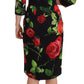 Dolce & Gabbana Black Red Roses Sheath Silk Stretch Dress