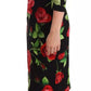 Dolce & Gabbana Black Red Roses Sheath Silk Stretch Dress